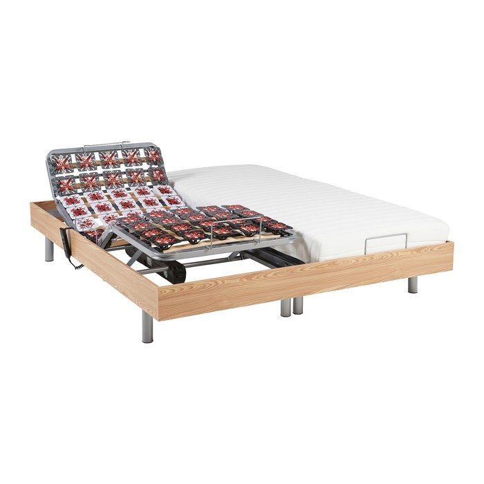 Cama eléctrica de relajación con base de láminas y colchón de látex - 2 x 80 x 200 cm - Roble - CASSIOPEE III de YSMÉE