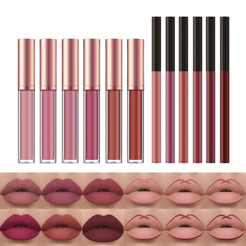 Conjunto de Maquiagem com 12 Peças: Batom Matte Aveludado, Batom à Prova d'Água, Longa Duração, Gloss Labial Não Transferível, Cosmético TSLM1