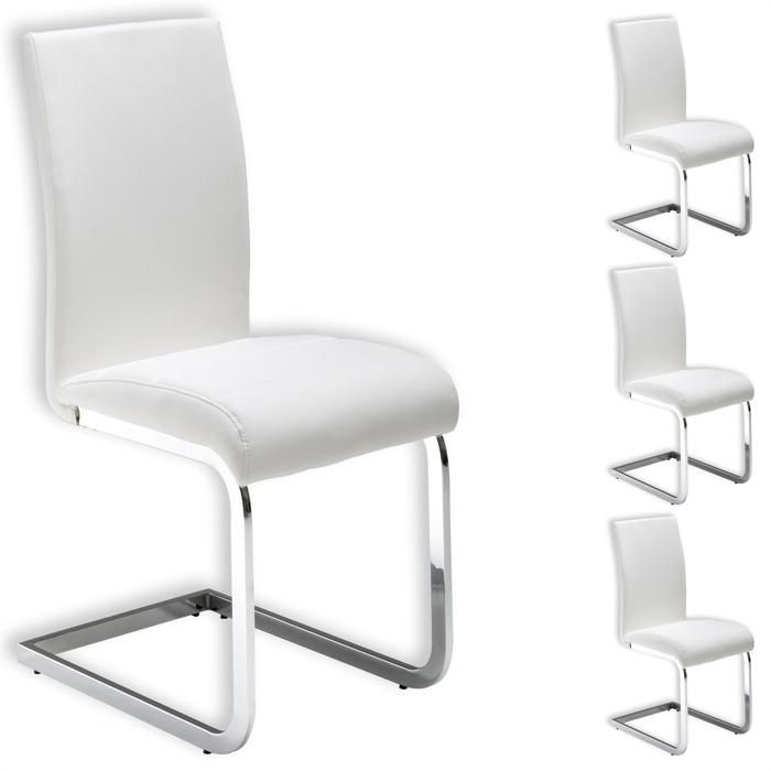 Lot de 4 chaises de salle à manger LETICIA piètement chromé et revêtement synthétique blanc