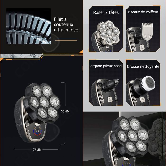 Afeitadora eléctrica C con 7 cuchillas, resistente al agua, pantalla digital, imán inteligente, afeitadora multifuncional para barba para hombres.