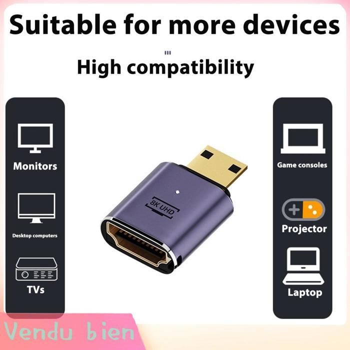 Garosa Adaptateur mini HD vers HD à angle gauche Adaptateur HD à Angle Gauche avec Prise en Charge 48 Gbit/s video videoprojecteur