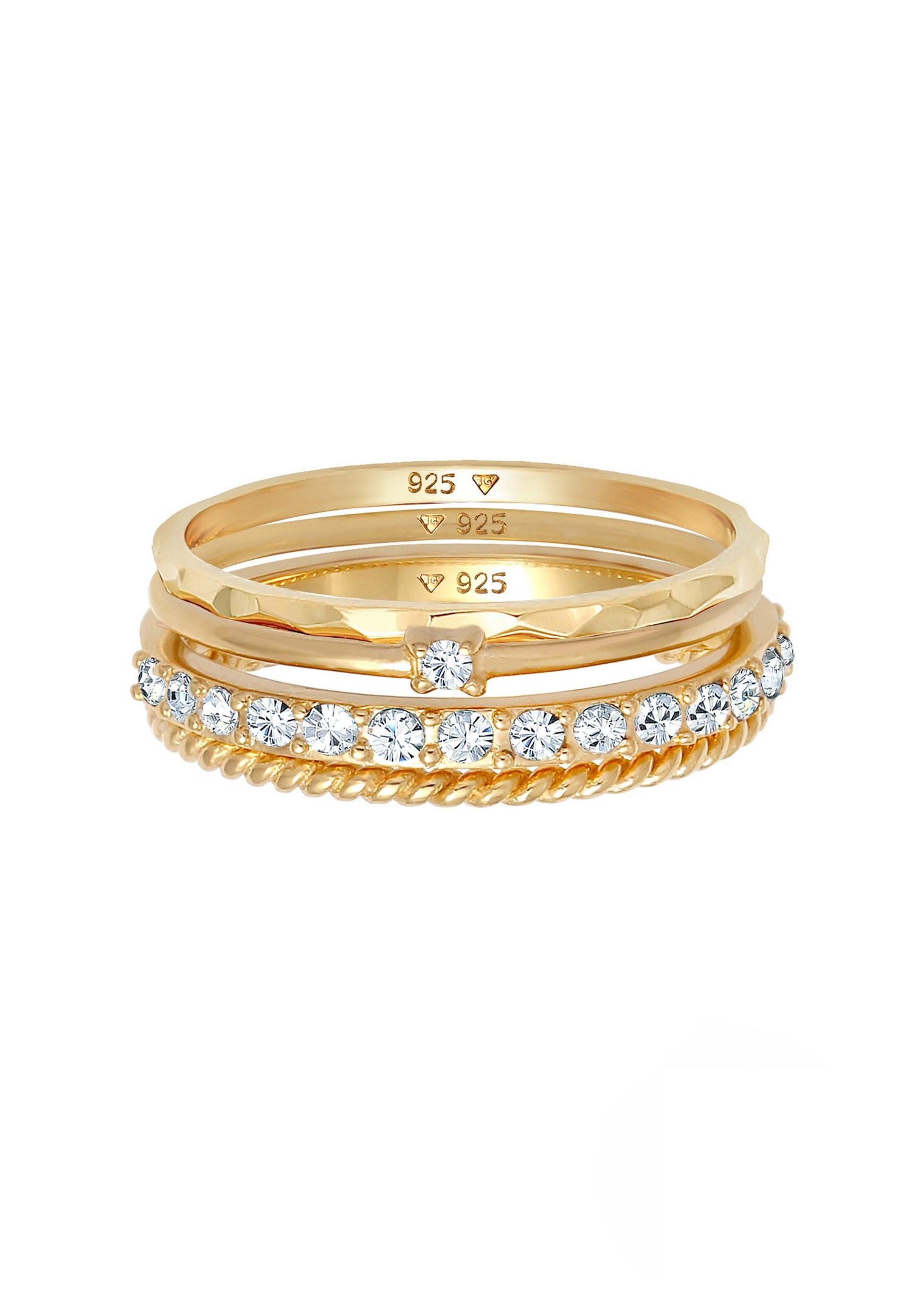 Elli Bague empilée pour femme, set de 4, torsadée en argent sterling 925