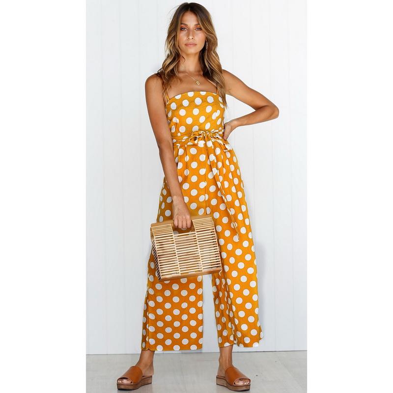 Mono de verano sin mangas con tirantes finos para mujer, sexy, sin tirantes, con fajín, pantalón casual de lunares.