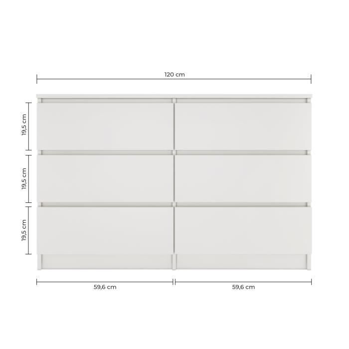 MILAN - Contemporary chest of drawers for bedroom, living room, or office, 30x120x77 cm - 6 drawers - Storage unit - Tall cabinet