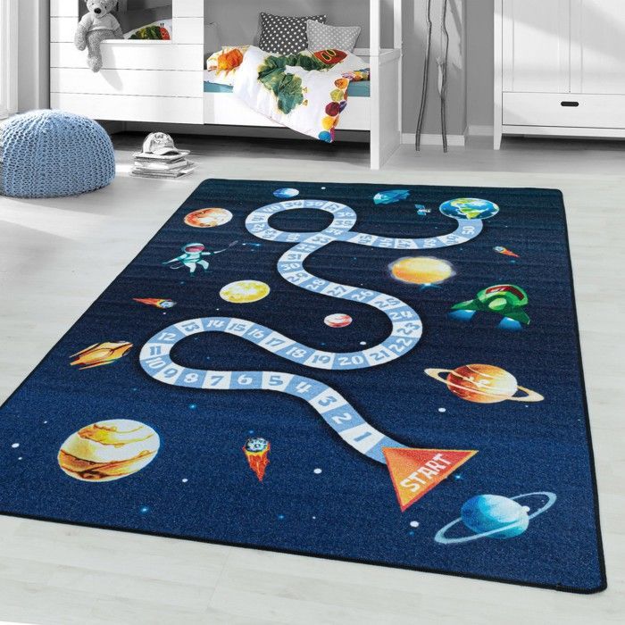 Tapis pour enfant - AYYILDIZ - Espace Design - Bleu marine - 80x120 cm - Dos en latex
