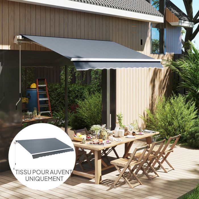 Ersatzstoff für Markisen – Outsunny – Volant, wasserabweisend – Passend für 3 x 2,5 m – Hochdichtes Polyester 280 g/m² – Grau