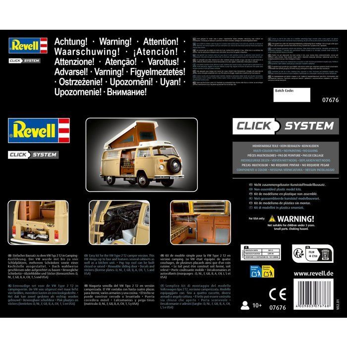 Model kit to build - REVELL - Click System - VW T2 Camper - No glue required - Pre-painted parts