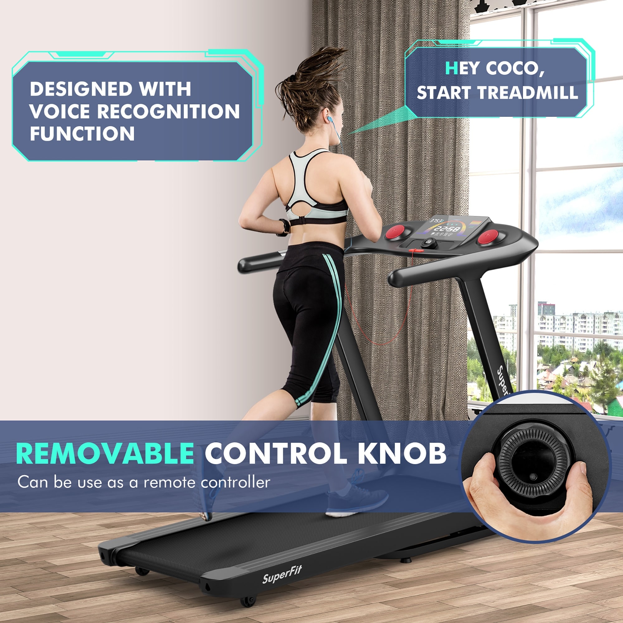 SuperFit 4,75 pk opklapbare loopband met voorgeprogrammeerde trainingsprogramma's en touchscreen - 64'' x 30'' x 45''