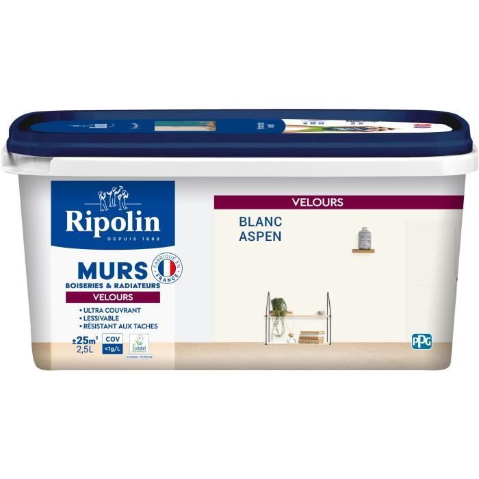 Decoratieve verf voor muren, houtwerk en radiatoren - RIPOLIN - 447161 - Aspen White - Velvet - 2,5 L