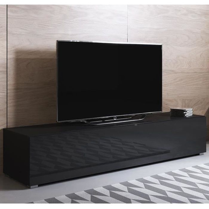Mueble para TV - LUKE H2 - 160 x 32 x 40 cm - Acabado negro brillante - 3 compartimentos