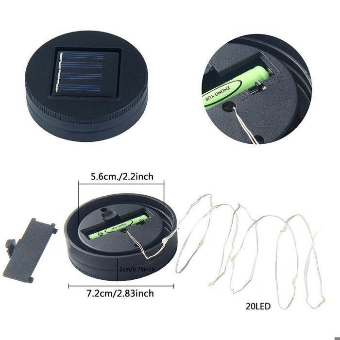 Conjunto de 3 Luminárias Solares para Vasos de Vidro, Decoração de Jardim, Lustre Solar de Fadas com 20 LEDs, Ideal para Decoração de Jardim