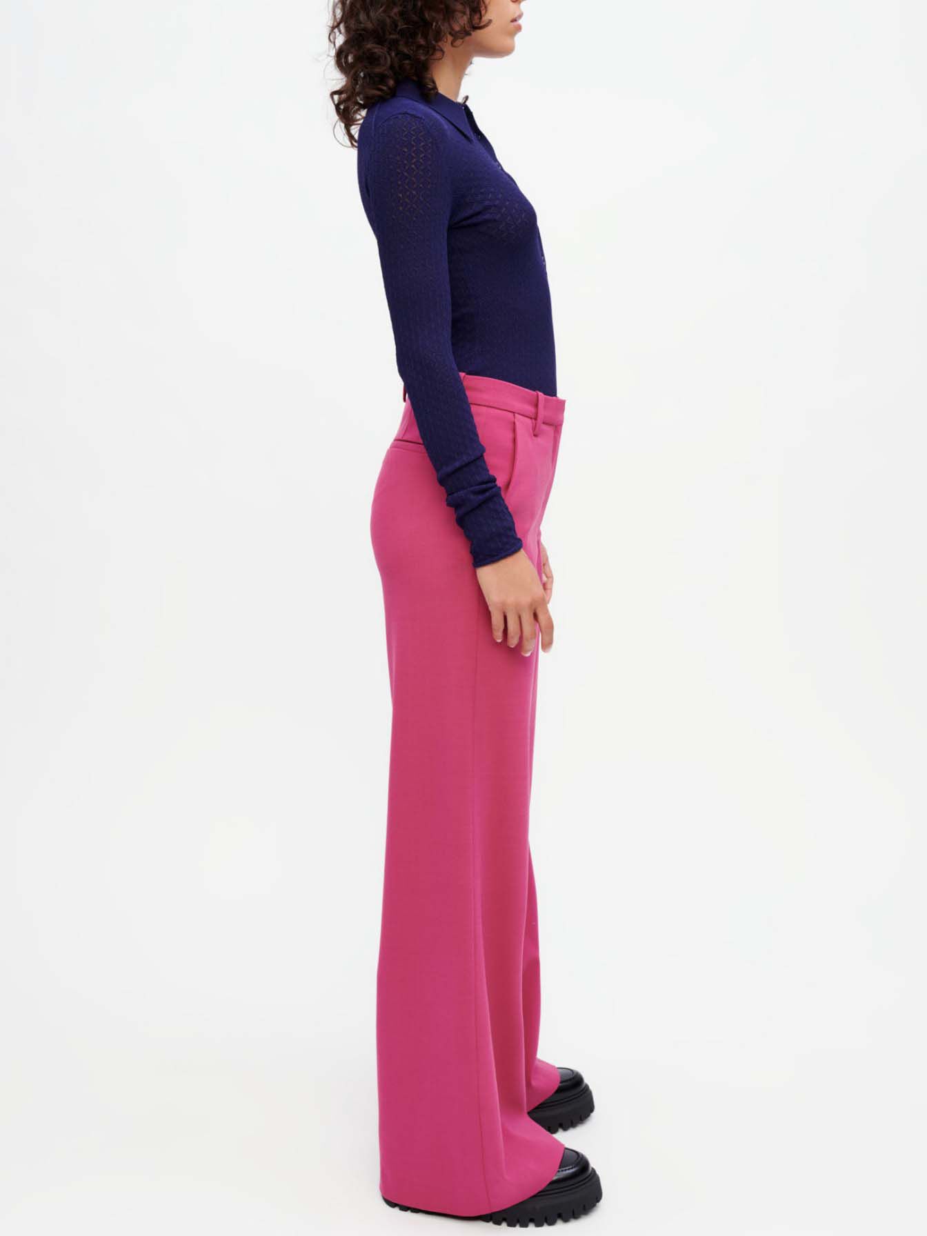 Pantaloni de costum elastici, cu croi larg - Bois de Rose
