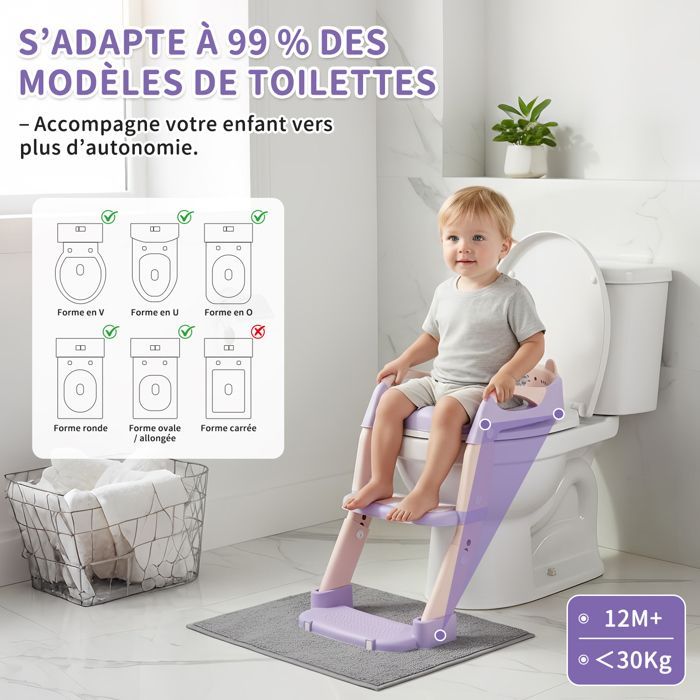 Reducteur Toilette Enfant, Pot bébé toilette Pliable avec Marches antidérapantes, Coussin Non-éclaboussures, Hauteur Réglable