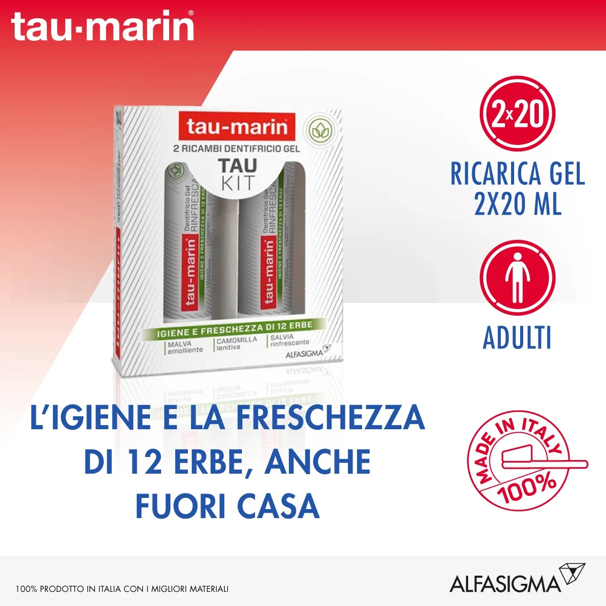 ALFASIGMA TAU MARIN Recharge de dentifrice gel rafraîchissant Tau-Marin 2 x 20 ml