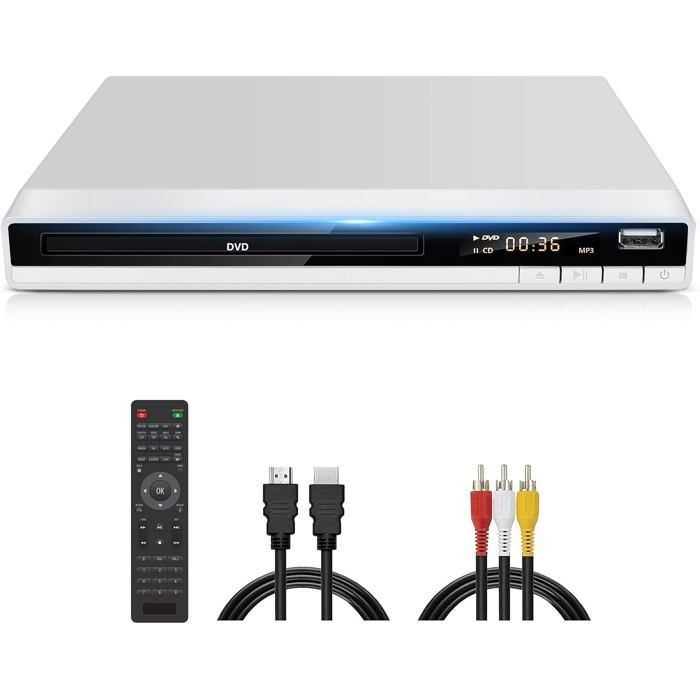 Lecteur DVD Blanc, Lecteur DVD HD Multi-Régions pour TV, Lecteur DVDs et CD pour Système Stéréo Domestique avec Entrée USB