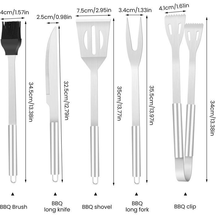 Conjunto de 5 peças de utensílios para churrasco, kit de ferramentas para churrasco em aço inoxidável, acessórios para churrasco, utensílios para