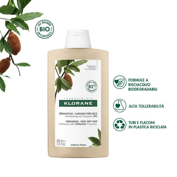 Shampoing Klorane au beurre de cupuaçu bio 400 ml pour cheveux secs