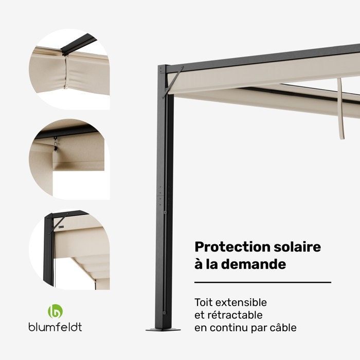 Blumfeldt Pantheon Cortina Pergola 3x4m Padiglione estensibile resistente alle intemperie Facile da montare Antracite/Beige