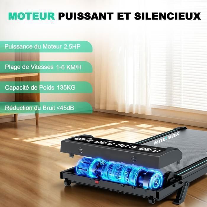 Tapis de course - YEE RUN - Moteur 2,5 HP - Vitesse 1-6 km/h - Inclinaison manuelle 9%