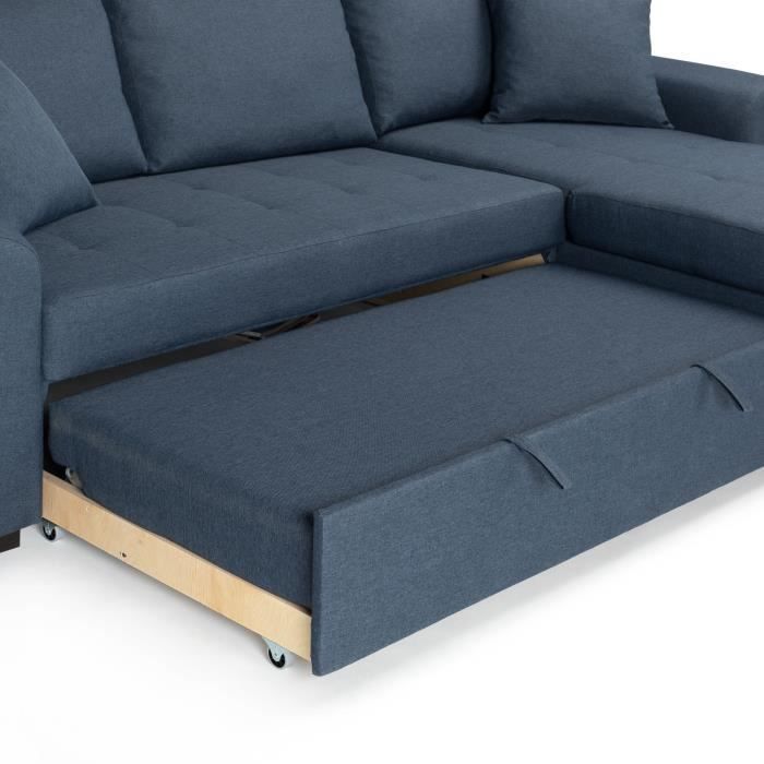 Reversible corner sofa bed - 4-seater - Blue fabric - HAMILTON - W 244 x D 151 x H 90 - Made in Ukraine