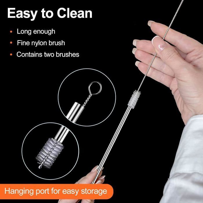 Pailles en Acier Inoxydable,4 Pièces Pailles Métalliques Réutilisables avec 1 Brosse de Nettoyage,Paille Metal 30 cm