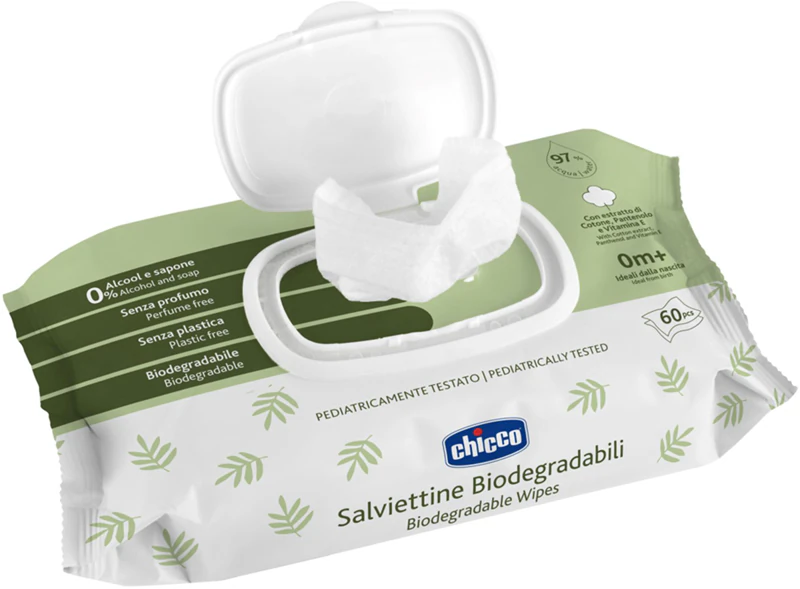Jemné vlhčené obrúsky Chicco Biodegradable Baby Wipes pre bábätká