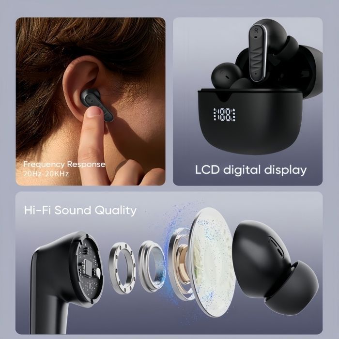 Auricolari wireless Bluetooth 5.4, impermeabili IPX5, con cancellazione del rumore - Neri