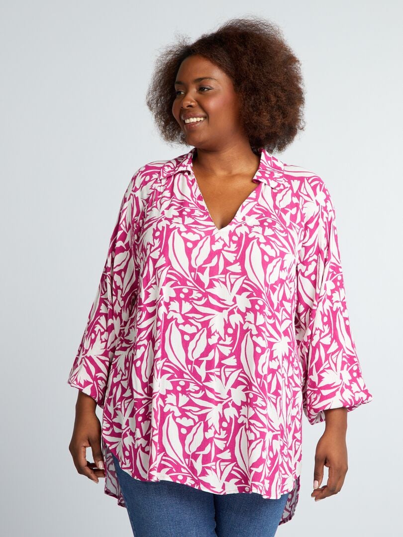 Blusa suave estampada con mangas abullonadas - ROSA