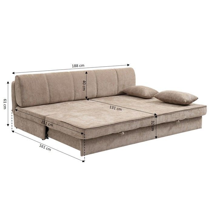 Sofá convertible de 3 plazas LUMA en tejido de chenilla marrón.