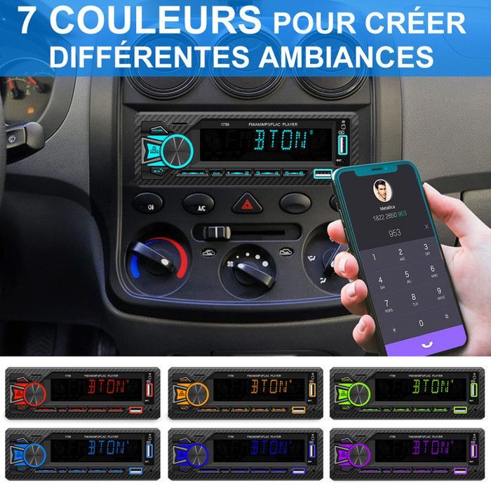 Radio Bluetooth para coche, radio estéreo a color de 7 pulgadas con asistente de voz + aplicación, radio Bluetooth para coche / MP3/WMA/WAV/FLAC/APE
