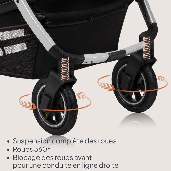 LIONELO Amber 3-in-1 Combination Stroller - Stroller Pack, Carrycot, Car Seat, Bag and Accessories - Black/Silver
