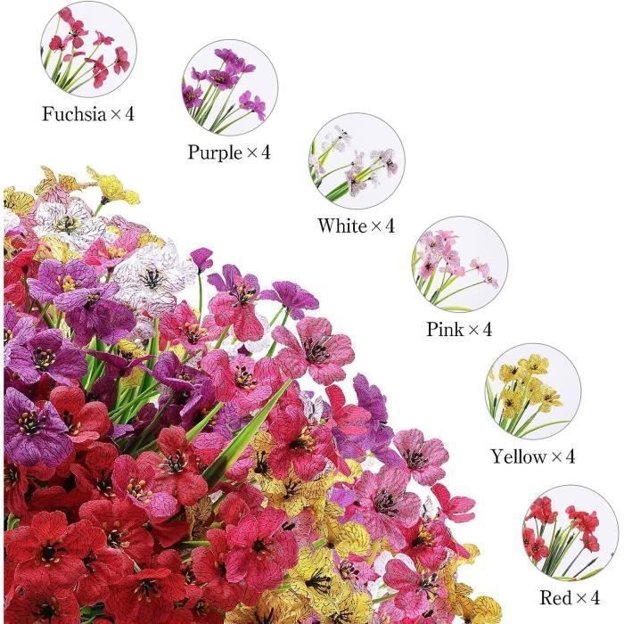 KENLUMO 24 piezas de flores artificiales de plástico, flores artificiales para exteriores, plantas verdes para decoración del hogar, jardín, oficina y balcón.