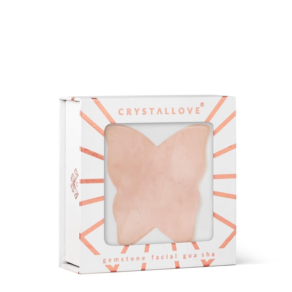 Crystallove masažer za obraz z metuljčkom in rožnatim kremenom Gua Sha - 1 kos