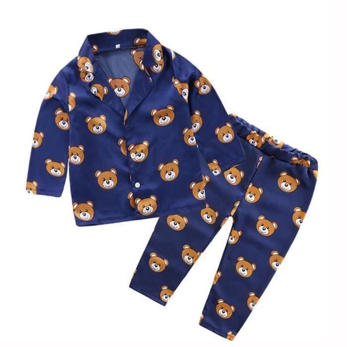 Pijama infantil - FUNMOON - Conjunto de camiseta y pantalón corto - Azul marino - Niño - Diseño de dibujos animados