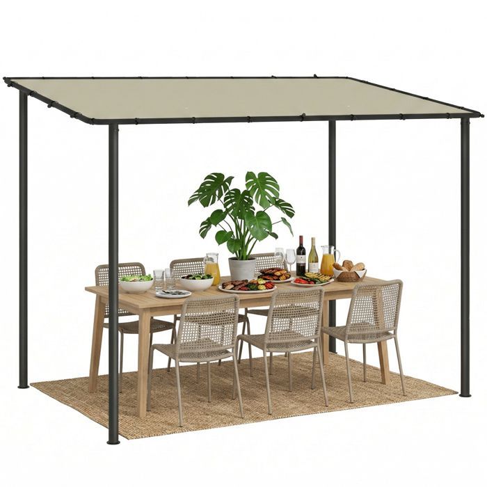 Pergola de jardin - Outsunny - canopée déperlante - système de drainage - métal et polyester - 3 x 2 m - crème