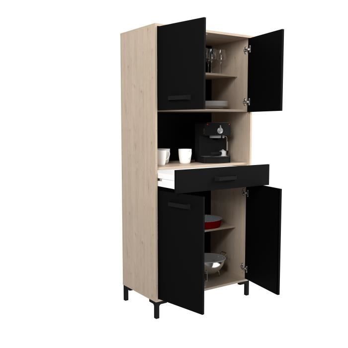 Aparador de cocina FACTORY - Acabado en roble y negro - 2 puertas + 1 cajón - Modular - Ancho 80 x Profundidad 43,3 x Alto 185 cm