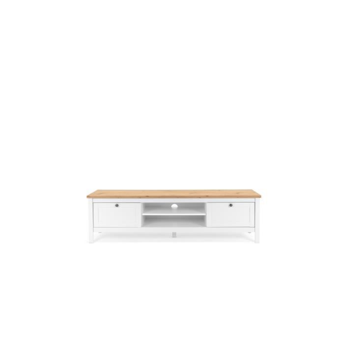 Mueble para TV con 2 cajones - Acabado en roble artesanal y blanco - 160 x 45 x 40 cm (ancho x profundidad x alto) - BERGEN