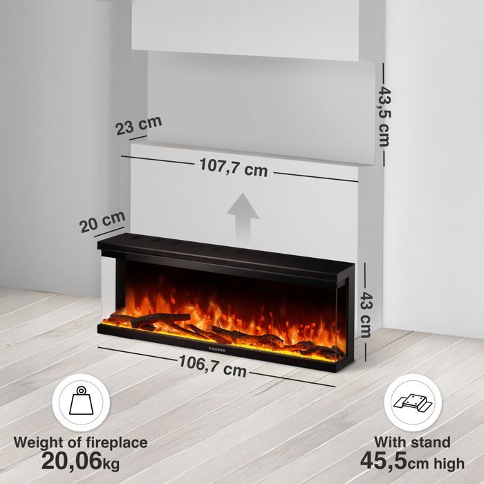 Chimenea eléctrica - KAMINIO - LEA - 3 en 1 - Vista panorámica - Control remoto - 12 colores