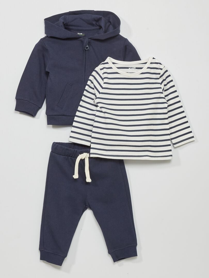 2-delat set med t-shirt + sweatshirt + joggingbyxor - VIT