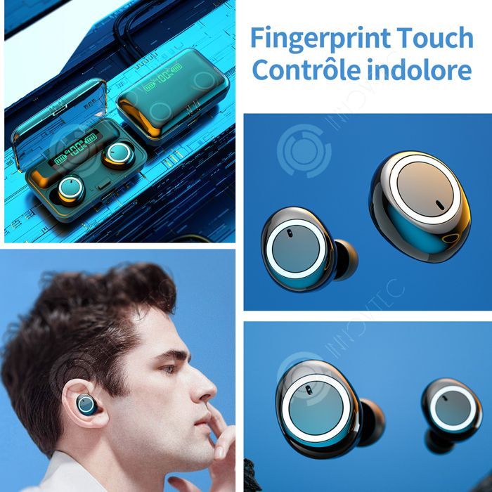Auriculares inalámbricos Bluetooth INN de 2800 mAh con Bluetooth 5.1, pantalla digital LED, control táctil con lector de huellas dactilares y reducción de ruido.