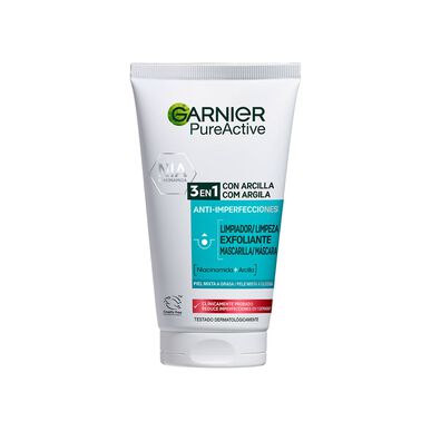 Garnier Pure Active 3-in-1 kuorintanaamio kasvojenpuhdistusgeeli niasiiniamidi 150 ml 150 ml