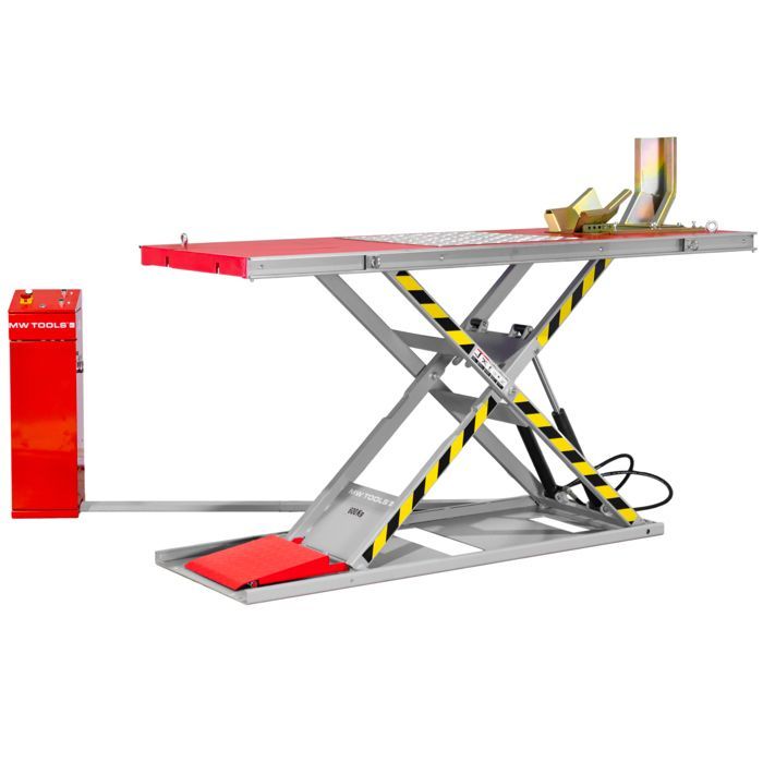 Elevador eléctrico profesional para motocicletas 230V - 1.1kW - 600kg 2200x780mm perfil extrabajo 75mm MW Tools ESB600PRO