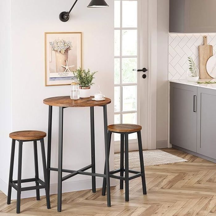 VASAGLE Bar Stools, Set of 4, High Seat Chairs, Metal Frame, Easy Assembly, 65 cm Height, Rustic Brown and Black