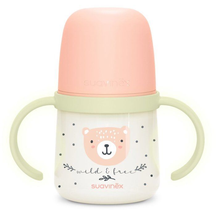 Babyfles met handvatten - SUAVINEX - NIGHT&DAY WILD&FREE - 150 ml - 6 maanden en ouder - Roze