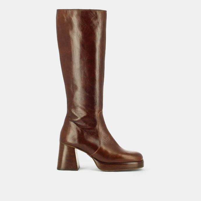 Bottes à plateformes  en cuir vieilli marron