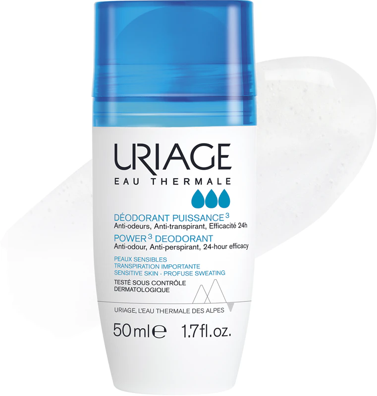 Desodorante roll-on Uriage Hygiène Power3 contra manchas brancas e amarelas