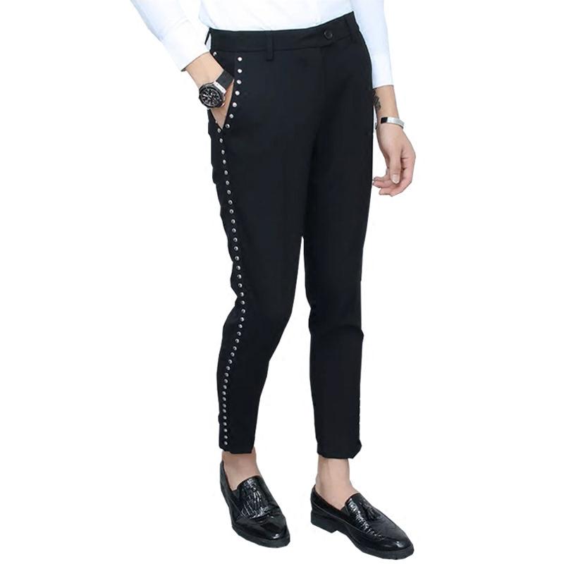 Pantalon Kostuum Modeshow Broek Heren Streetwear Vintage Punk Hip Hop Stijl Kleding Heren Klinknagels Casual Slim Fit Pak Broek
