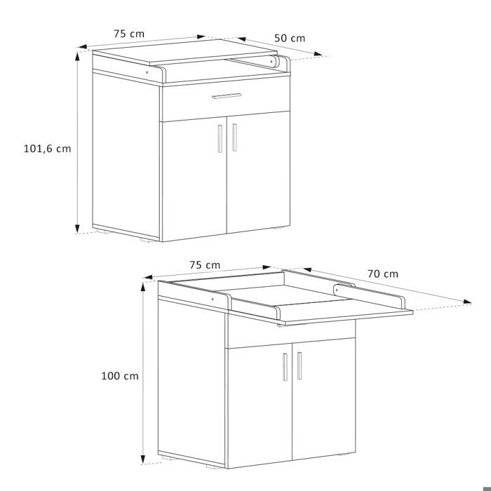 Commode à langer Lena 75x100cm Blanc Vicco 37863