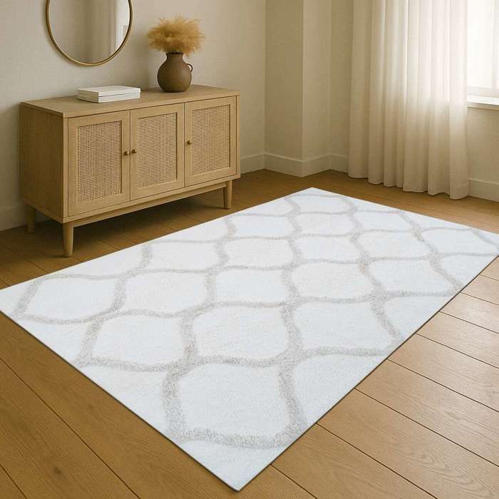 Tappeto berbero lavabile in cotone beige, 120x180