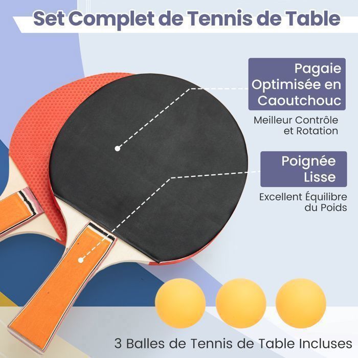 Mesa de ping-pong plegable COSTWAY - 166x83cm - 2 paletas de goma, 3 pelotas - Patas ajustables - Premontada